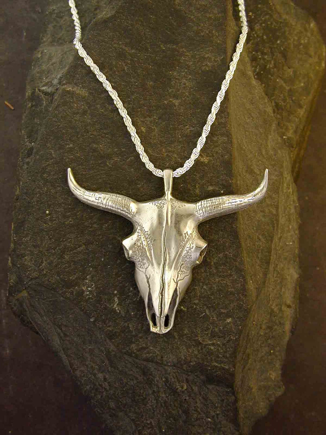 Sterling Silver Southwest Large Cow Skull on a Sterling Silver Chain