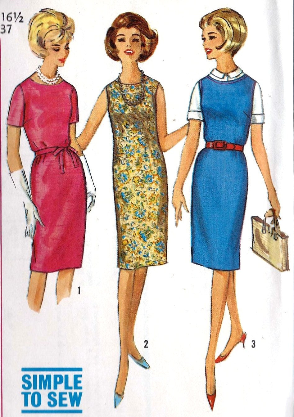 1960s Misses' One-Piece Dress or Jumper in Half-Sizes Vitnage Sewing Pattern, Simplicity 5409 bust 37"