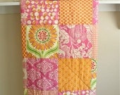 Modern Baby Quilt  - Pop Daisy Crib Quilt - fabrics by Heather Bailey  and Amy Butler - Pink and Tangerine