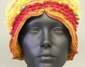 Yellow Orangy Fuzzy Crochet Hat with a Coconut Button...