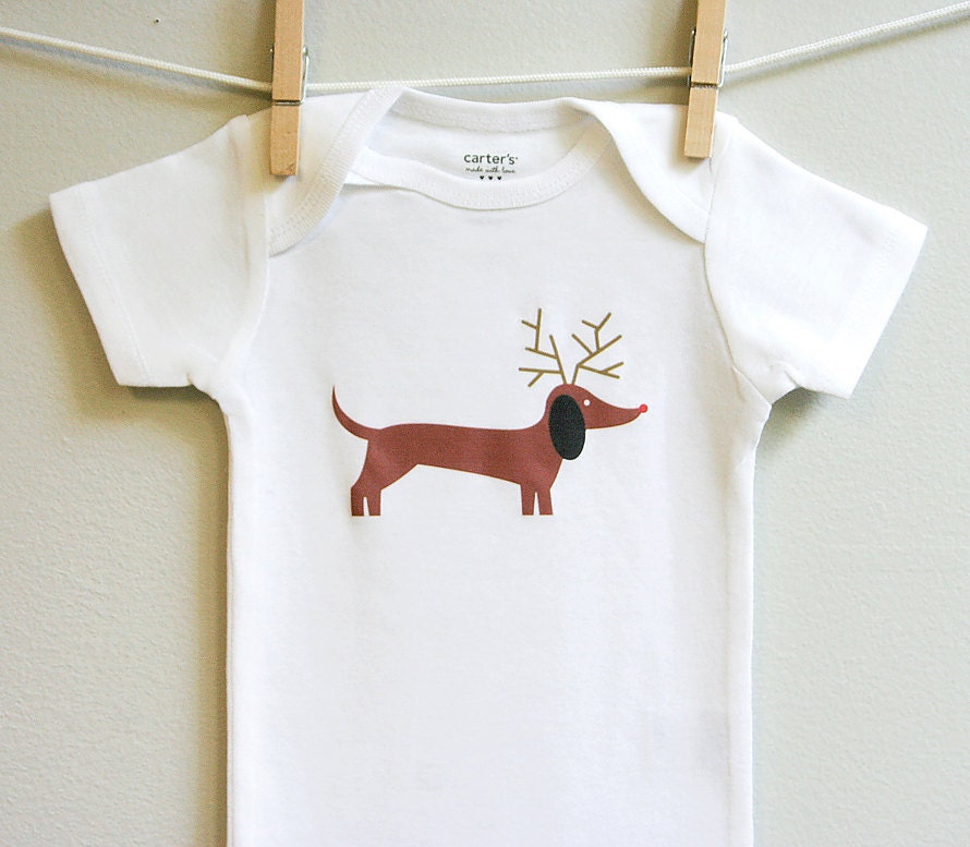 Christmas baby onesie, dachshund. Short sleeve. 3, 6 and 9 months.