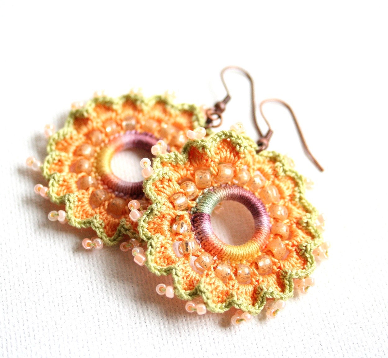 Melon Lavender Multi Colored Circle Dangle Earrings