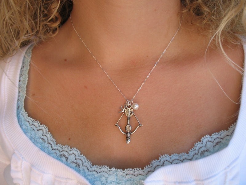 Katniss Bow and Arrow Necklace - Hunger Games Inspired - Sterling Silver, Handmade in the USA - Nickel Free, Hypoallergenic Jewelry