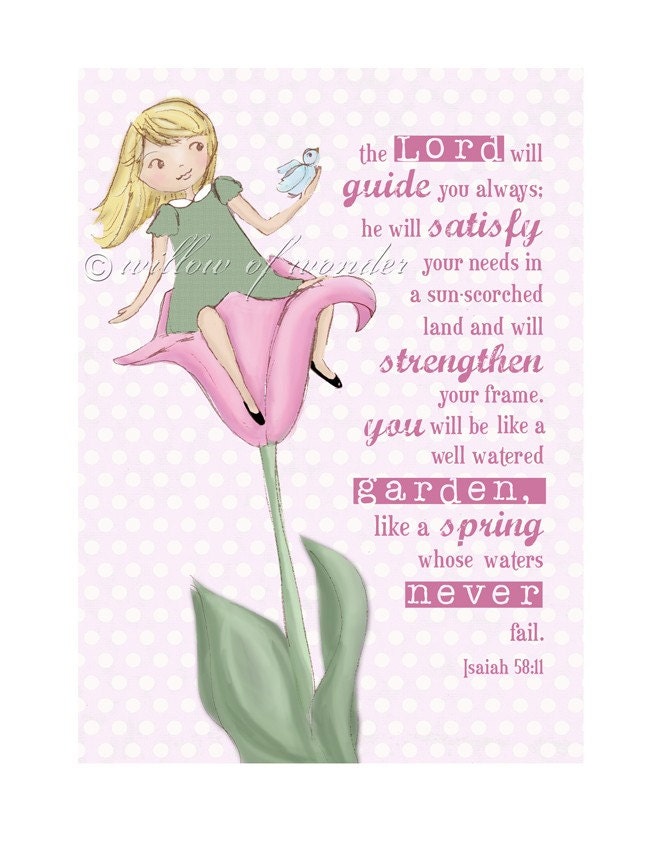Tulip Garden Girl - scripture art print - Children's room wall art - girl's room art - nursery decor