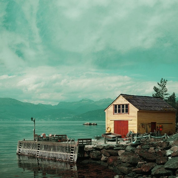 Landscape photography, fjord Norway, Quiet Houses of the Fjords,  yellow fisherman's cottage in Hardanger