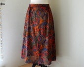 Sheer Paisley Maxi Skirt Vintage 1970s Cranberry Red Small / Medium