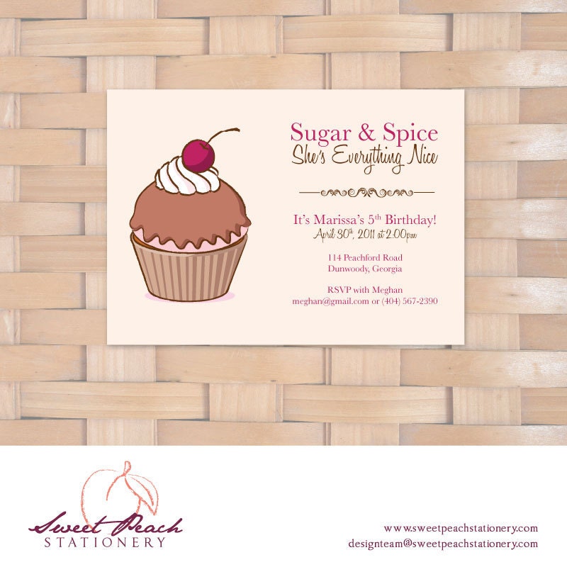 Cupcake Birthday Invitation - Sugar and Spice