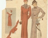 Vogue 6445 30s Dress Gatsby Sewing Pattern Vintage vtg Art Deco 1930s Misses One Piece Frock Dress belt and peplum 34 Bust 7-48
