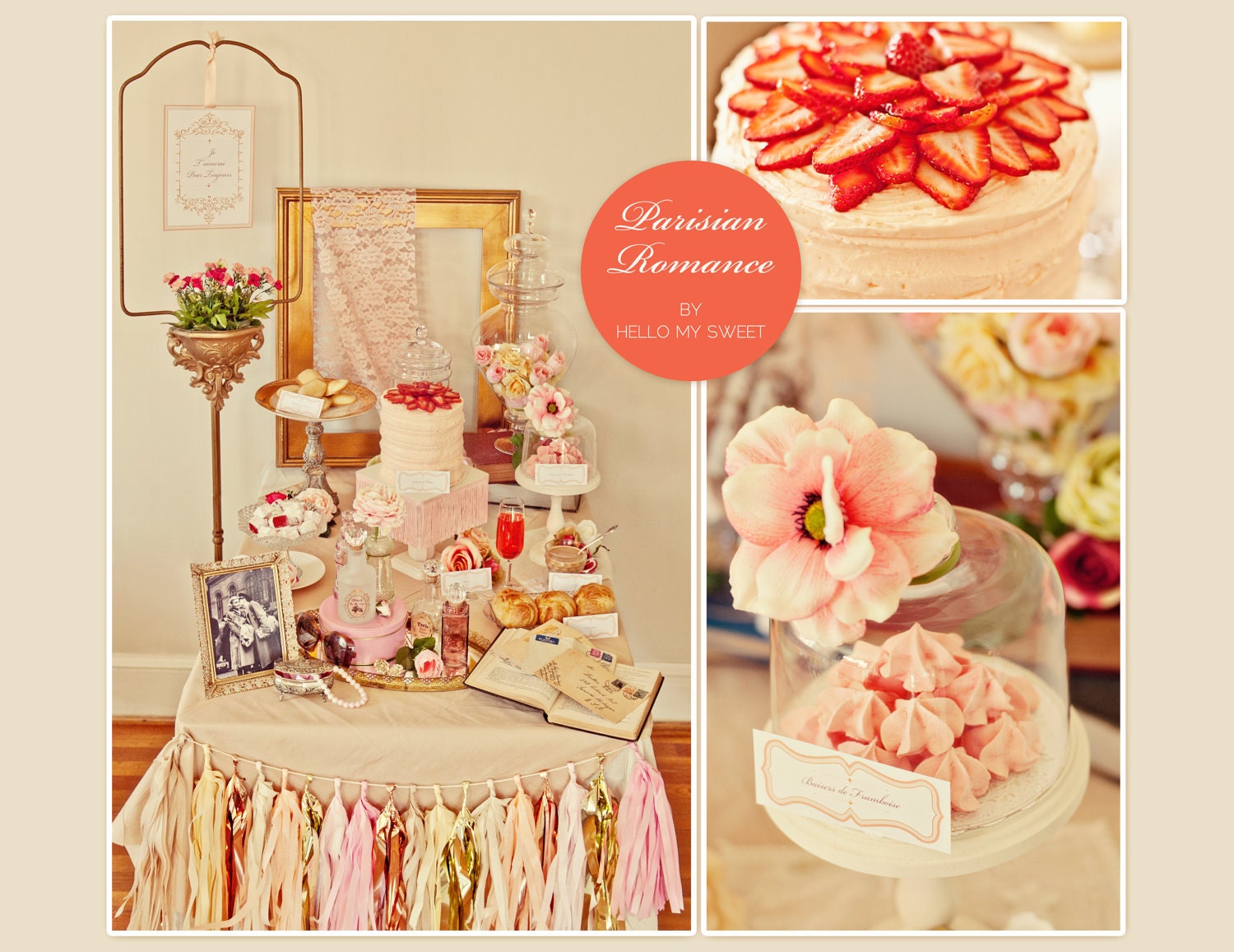 Parisian Romance - Vintage - Dessert Table Printable Party Decorations - Paris Birthday, Girl Baby Shower, Bridal Shower - FULL SET