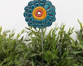 Flower garden art- garden decor- abstract plant stake - lawn ornament - window box decoration - unique gift - marigold deep turquoise