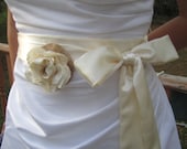 wedding sash  trailing double wrap with burlap satin flower Custom handmade beautiful luxurious satinsash