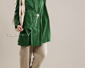 Plus Size Blouse Green Cross Over Neckline Womans Long Tunic 1X 2X 3X Button Down Shirt Loose Fitting Top