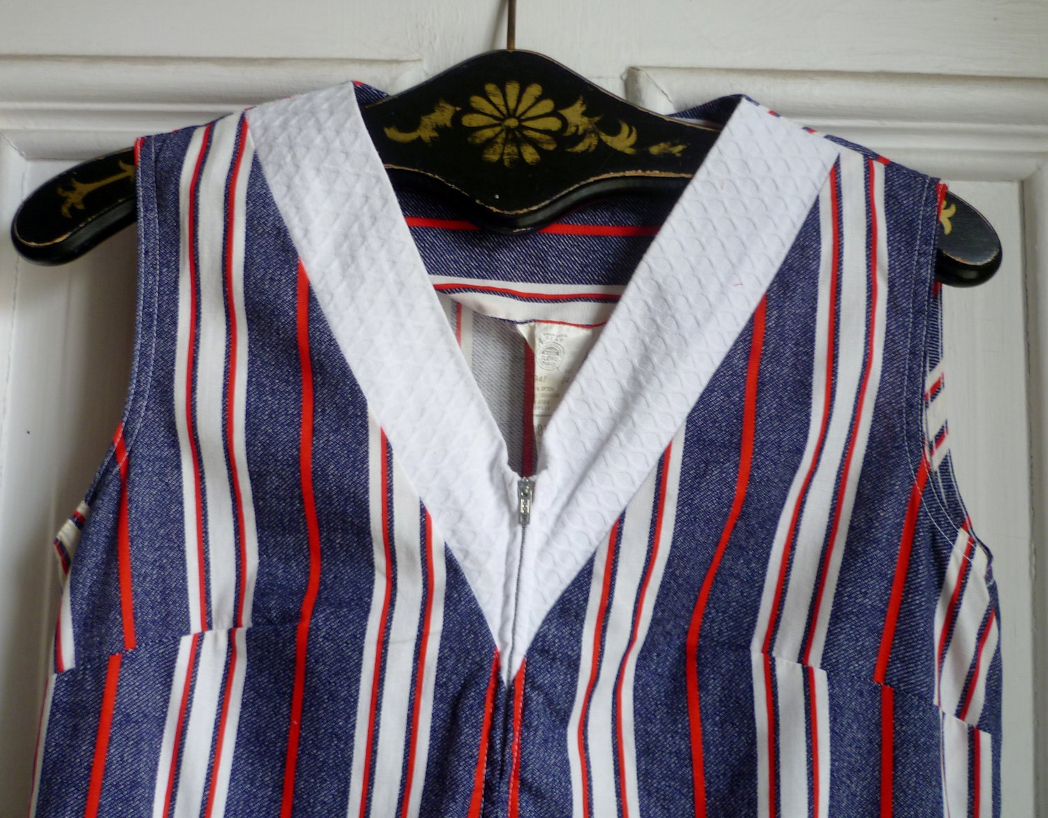 Vintage 60s Striped Zip-Up Dress/Skort- L