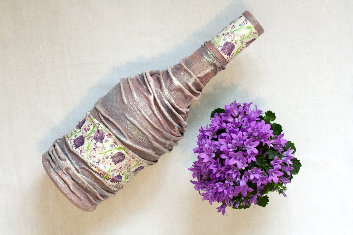 Rhapsody Purple Bottle, Upcycled Art in Pastel Lilac, Gift for her. Wedding gift or Wedding decor / Home decor ohtteam