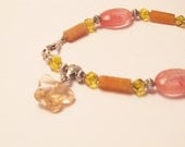 Watermelon Tourmaline, Aventurine, and Crystal Bracelet with Pink Crystal Butterfly Dangle