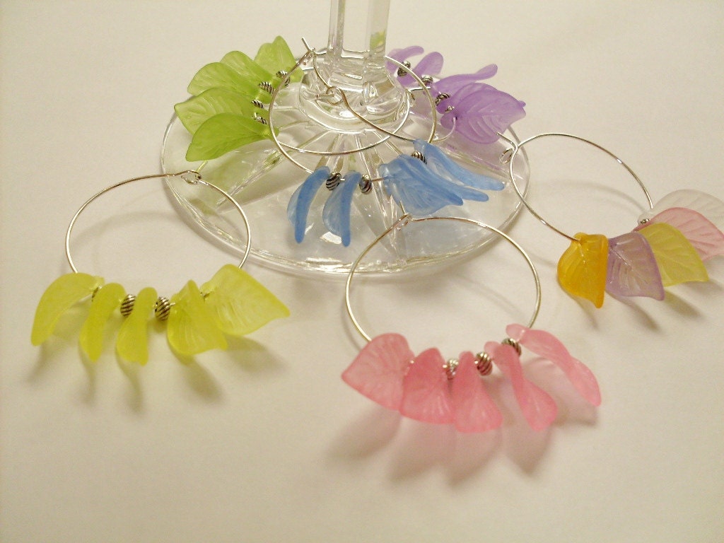 Acrylic Leaves Wine Charms Stemware Charms - Set of 6 - Pastel Colors
