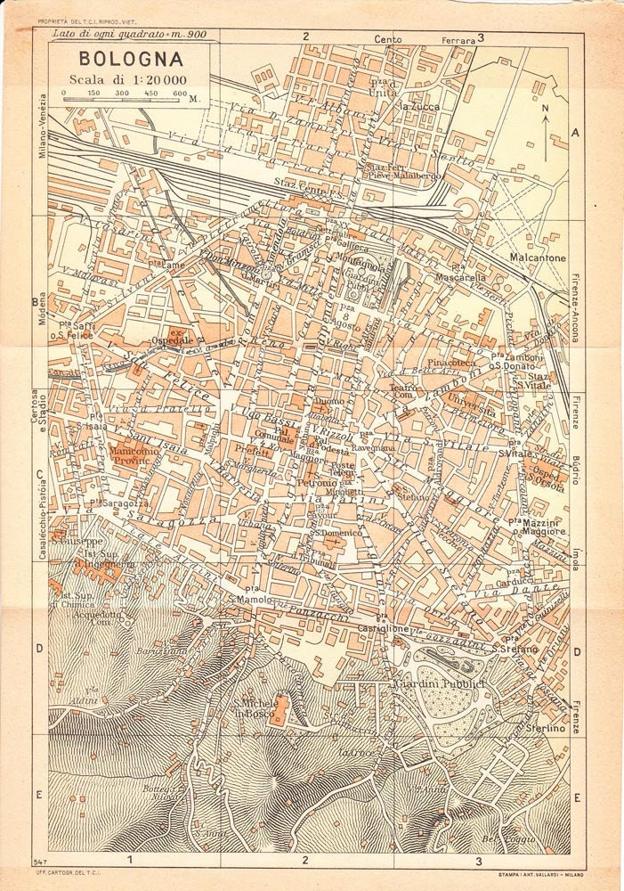 1949 City Plan Bologna, Italy, Street Map