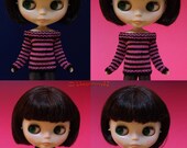 Blythe Dal Monster High doll size hand knitted sweater, black and pink