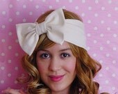 Turban Headband Bow Turban Ivory Stretchy Bohemian Ear Warmer fall Style Kawaii Lolita Rockabilly Girly Shabby Chic Headwrap  Lana Del Rey