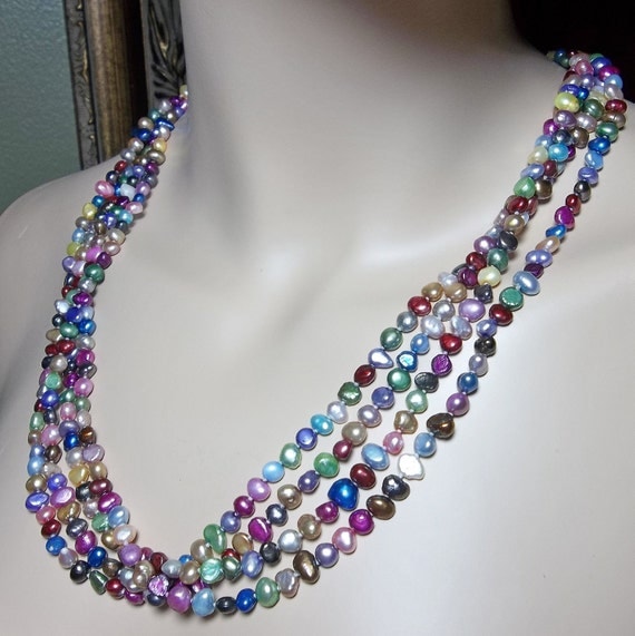 Pearl Necklace - Freshwater - multi color - LONG - Freshwater Pearl necklace - Jewelry - Gift -