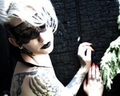 Black silk lace face mask masquerade headpiece