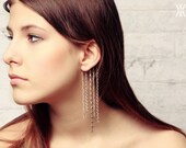 Set of 2 ear cuff  / christmas winter earring wedding silver snow december trends chain chains long modern impressive gift her fashion