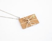 Brown Letter Envelope Necklace Tied With String - Kraft Brown