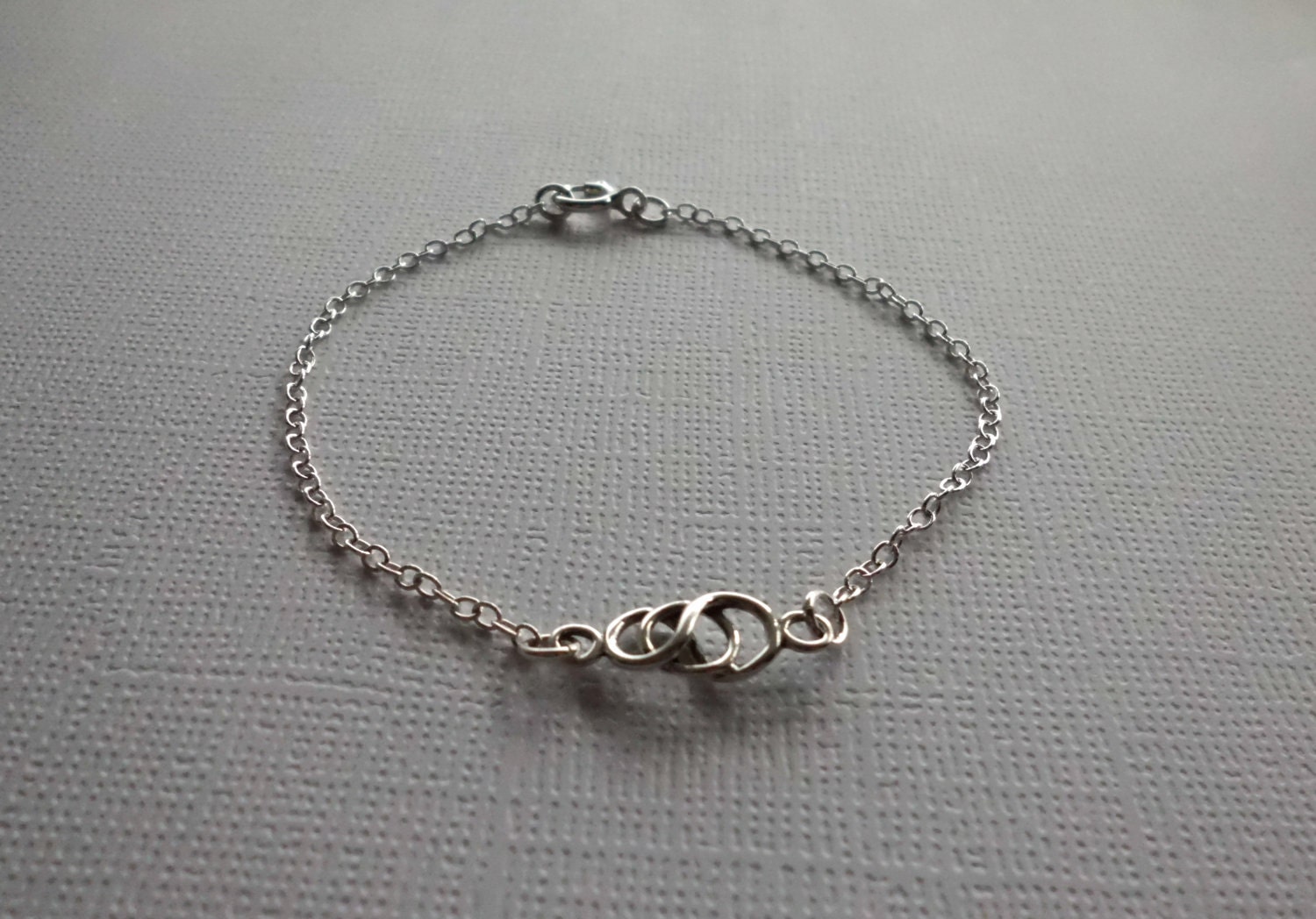 Sterling Silver Chain Bracelet, Woven Circle Link - Everyday, Interlocked - Mother Sister Bridesmaid, Gift