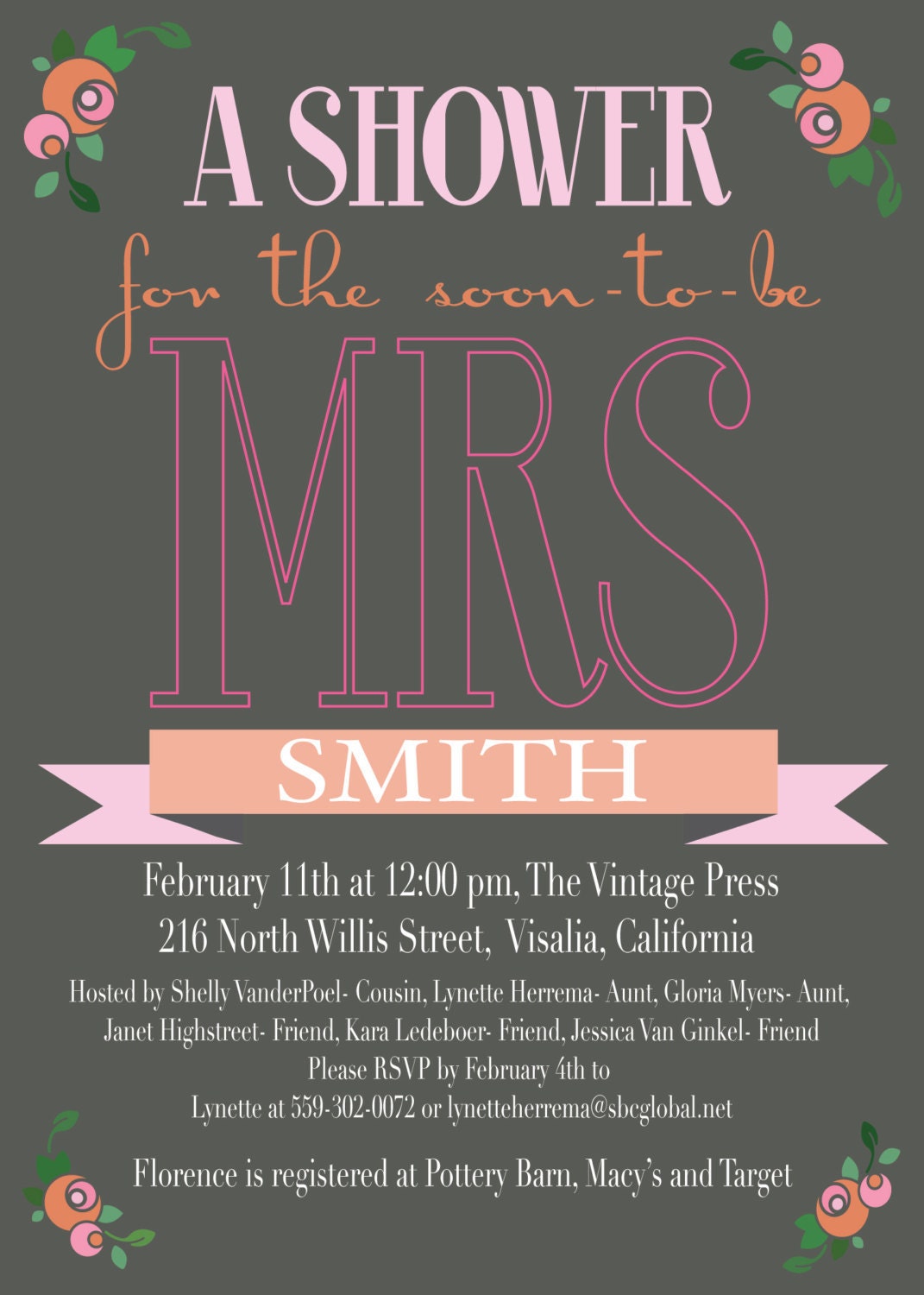 Bridal Shower Invitation: DIY-Printable. Customizable. Feminine & Pink.