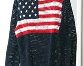 American Flag Loose Knit See-Through Red White and Blue Sweater