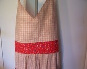 Sale, Apron, Full, Womens, Red, Floral, Orange, Plaid, Pockets, Handmade,