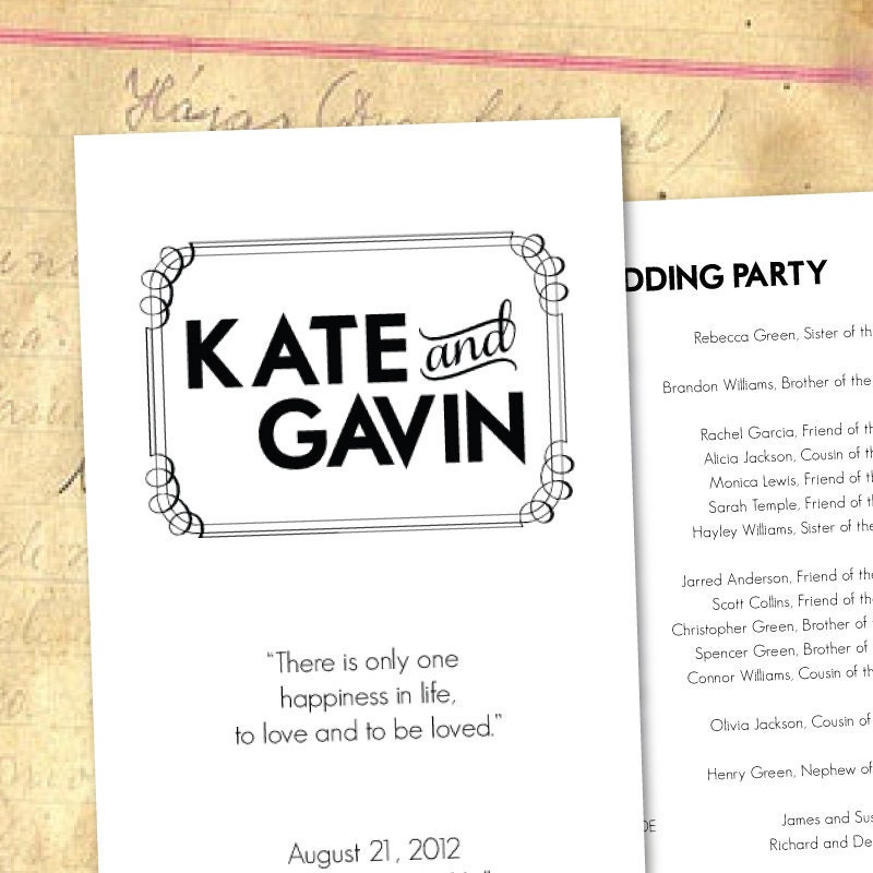 Printable Wedding Program -- Modern Black No. 4 Collection