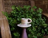 MOM MEANS LOVE Garden Art, Mothers Day Gift,  Mother, Pink, Garden Totem, Teacup bird feeder, Yard Art, Pedestal,