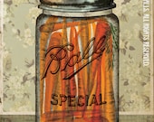 Canning Ball Jar Orange Carrots Green Floral Wallpaper Putting Up The Season Series Large 24" x 30" Canvas-Wrapped Frame: Carrots - WunderWalls