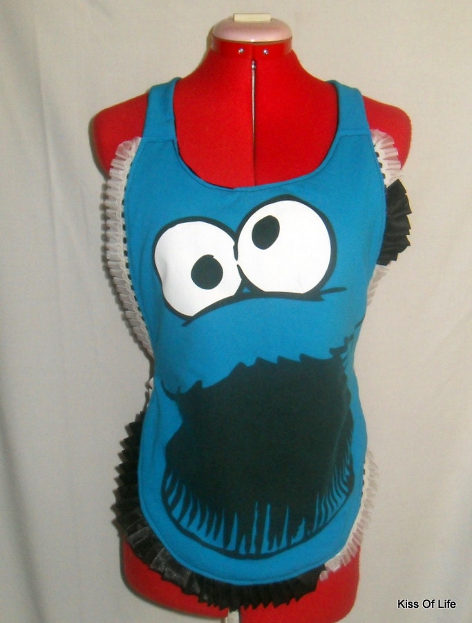 Cookie Monster Apron Upcycled Tshirt Handmade OOAK Unique Gift