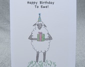 Sheep Holding A Present Card 'Happy Birthday To Ewe' white sheep