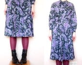 70s Vintage Midi Dress, Crazy Purple Bow and Plated