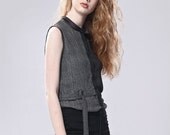 Asymmetric and Sheer Sleeveless Shirt With Stripe Print