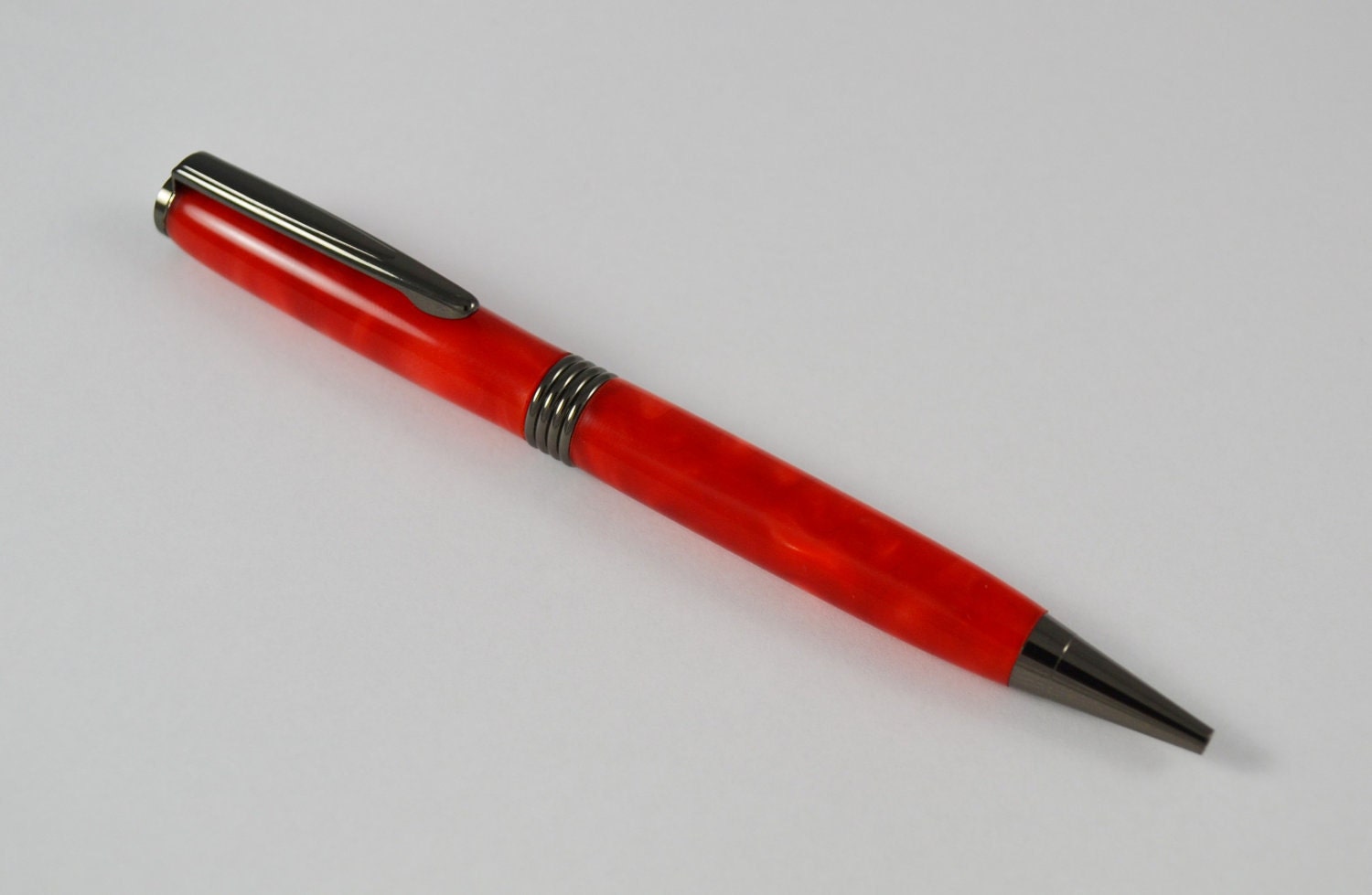 CLOSING SALE 10% OFF Ballpoint Pen, Candy Apple Red Shimmer Acrylic and Gun Metal Black, Office Stationery