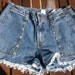Lace and Studded SHORTS Denim Upcycled Jean Shorts & Hotpants High Waisted Shorts Gold Studs and Lace Sz 8  28