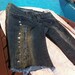 Knee length Black Long Shorts Silver Pyramid Studs Distressed design Sz Large 17" Stretchy