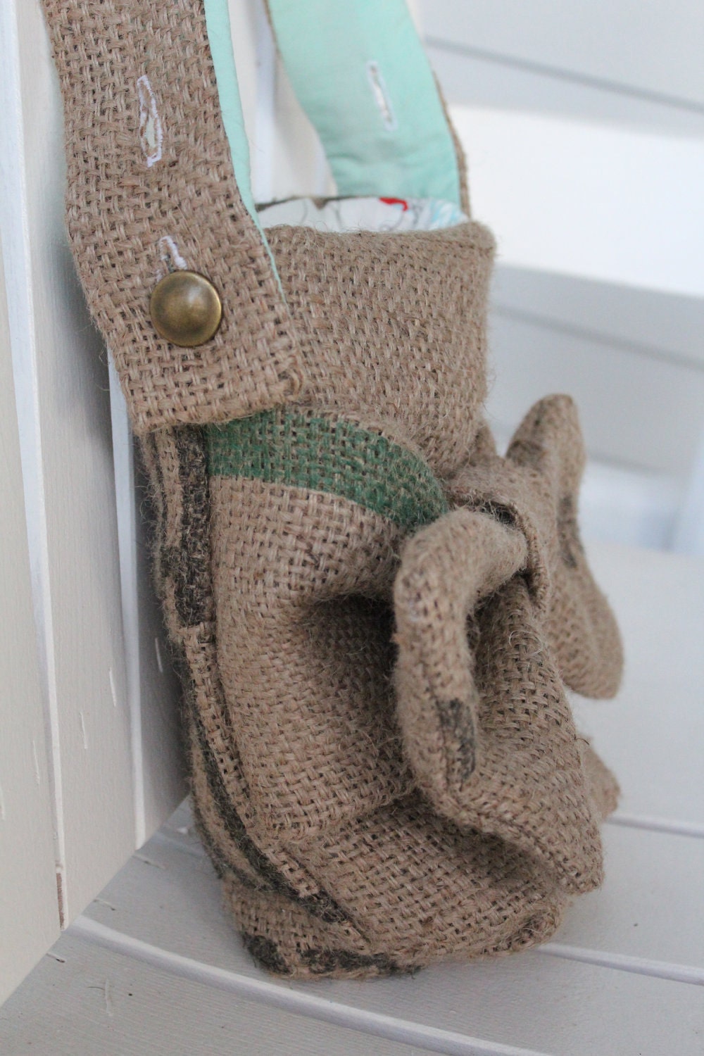 girl's burlap coffee bag purse messenger bag with bow and adjustable strap