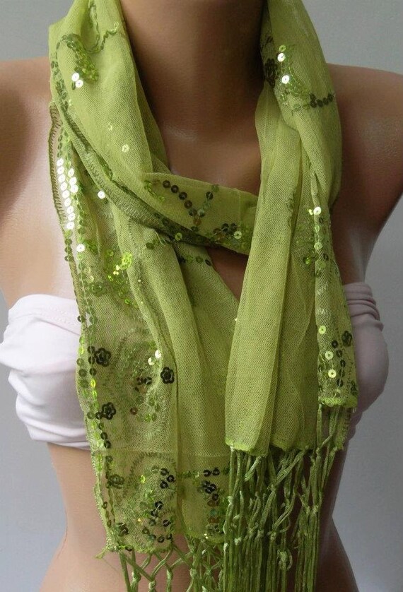 womann Tulle scarf - Elegant Scarf Tulle Scarf...Green