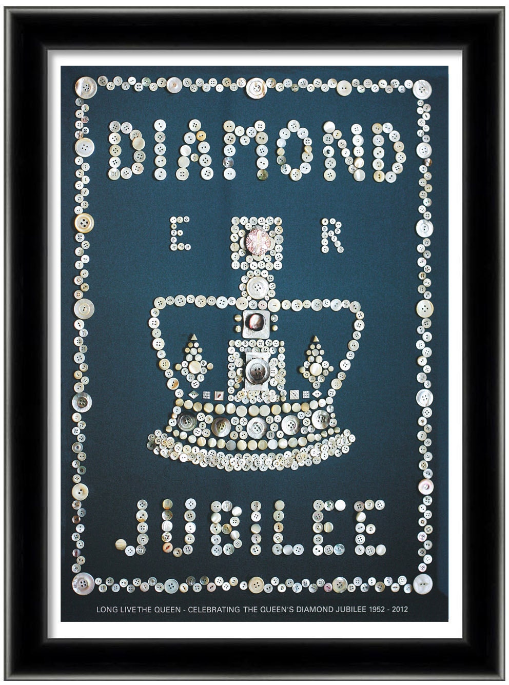 Diamond Jubilee Poster, celebrating the Queen's Jubilee, A3 giclee print, designed using vintage mother of pearl buttons