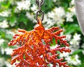 Copper Iridescent Dipped Cypress Leaf Pendant