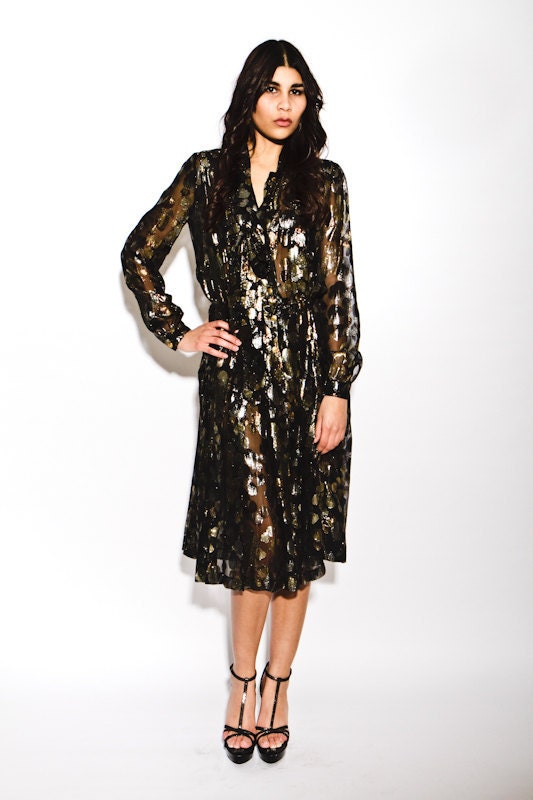 REDUCED was 2100, now 1300 rare vintage 1970's Chanel haute couture metallic shirt dress collector's item