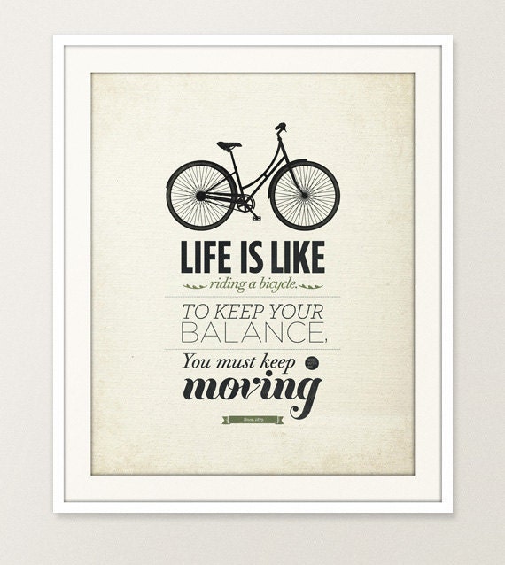 Life quote typography Wall art - 16x20" Archival Print on Matte Canvas - Life is like riding a bicycle quote art