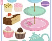 Tea and Cake Clipart/ Digital Collage (Commercial Use license)