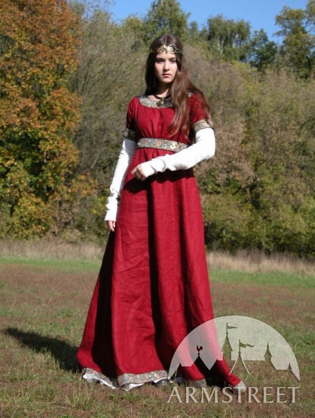 Medieval Franks Wine Red Dress and Underdress (Chemise) Garb