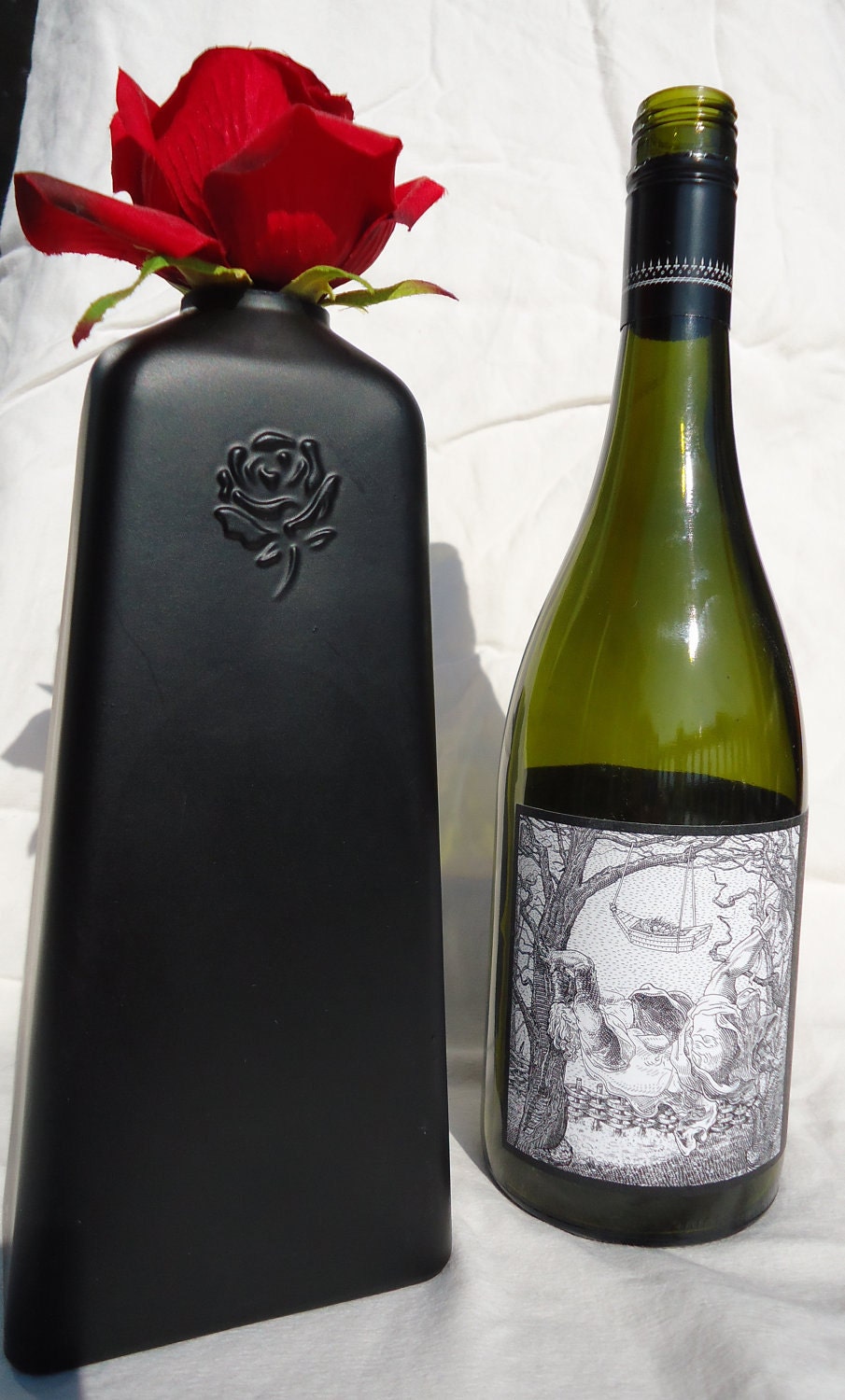 Unique Black Rose Vase made from a Recycled Tequila Bottle